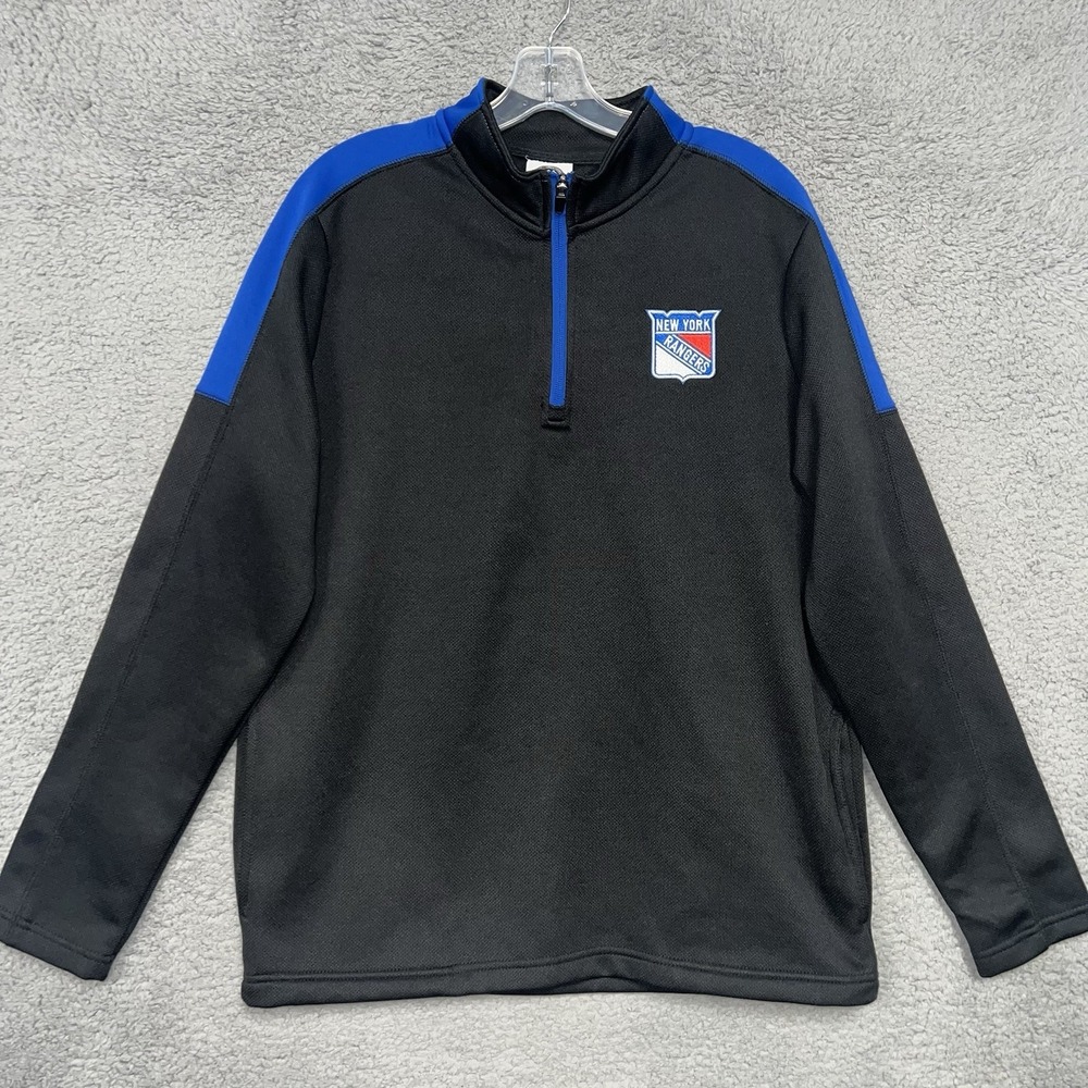 New‎ York Rangers Sweater Men's Sz M Black Solid 1/4 Zip Pullover NHL Hockey